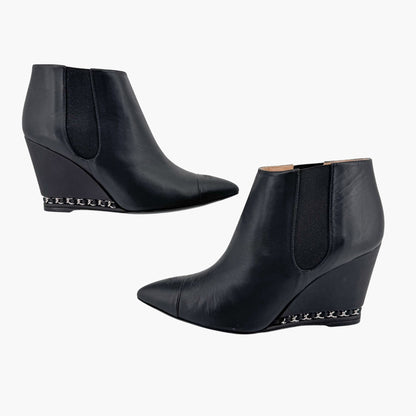 Chanel CC Chain Wedge Ankle Booties in Black Leather – Size 39.5