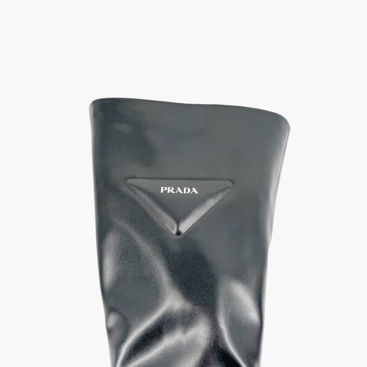 Prada Triangle Logo Platform Boots in Black Nappa Tech Size 39