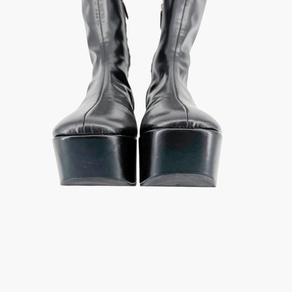 Prada Triangle Logo Platform Boots in Black Nappa Tech Size 39