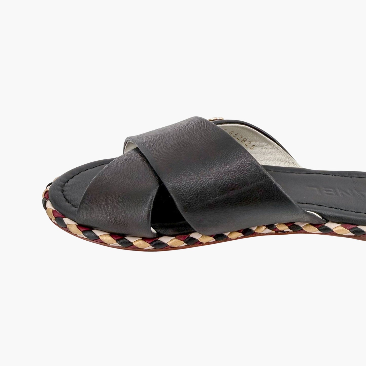 Chanel CC Cross Strap Mule Slide Sandals in Black Leather Size 39C