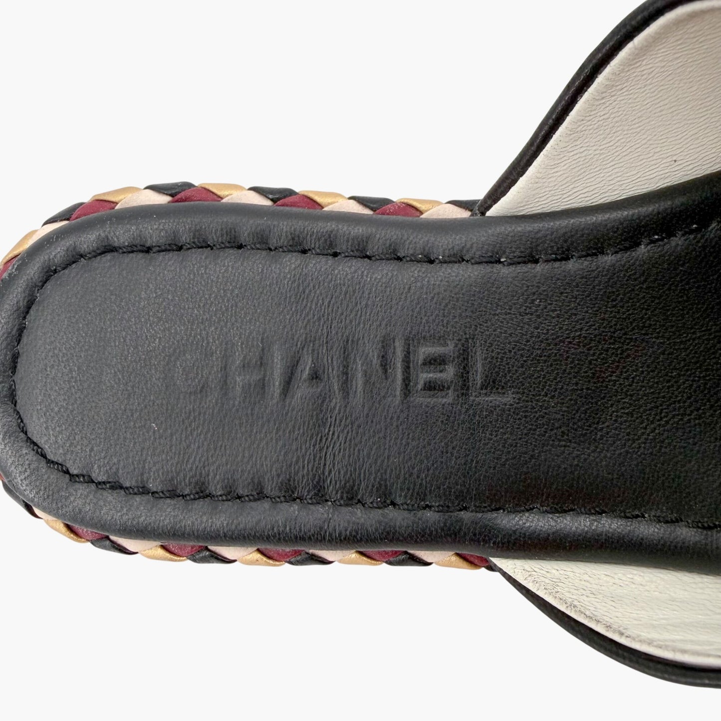 Chanel CC Cross Strap Mule Slide Sandals in Black Leather Size 39C