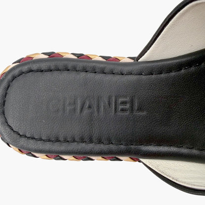Chanel CC Cross Strap Mule Slide Sandals in Black Leather Size 39C