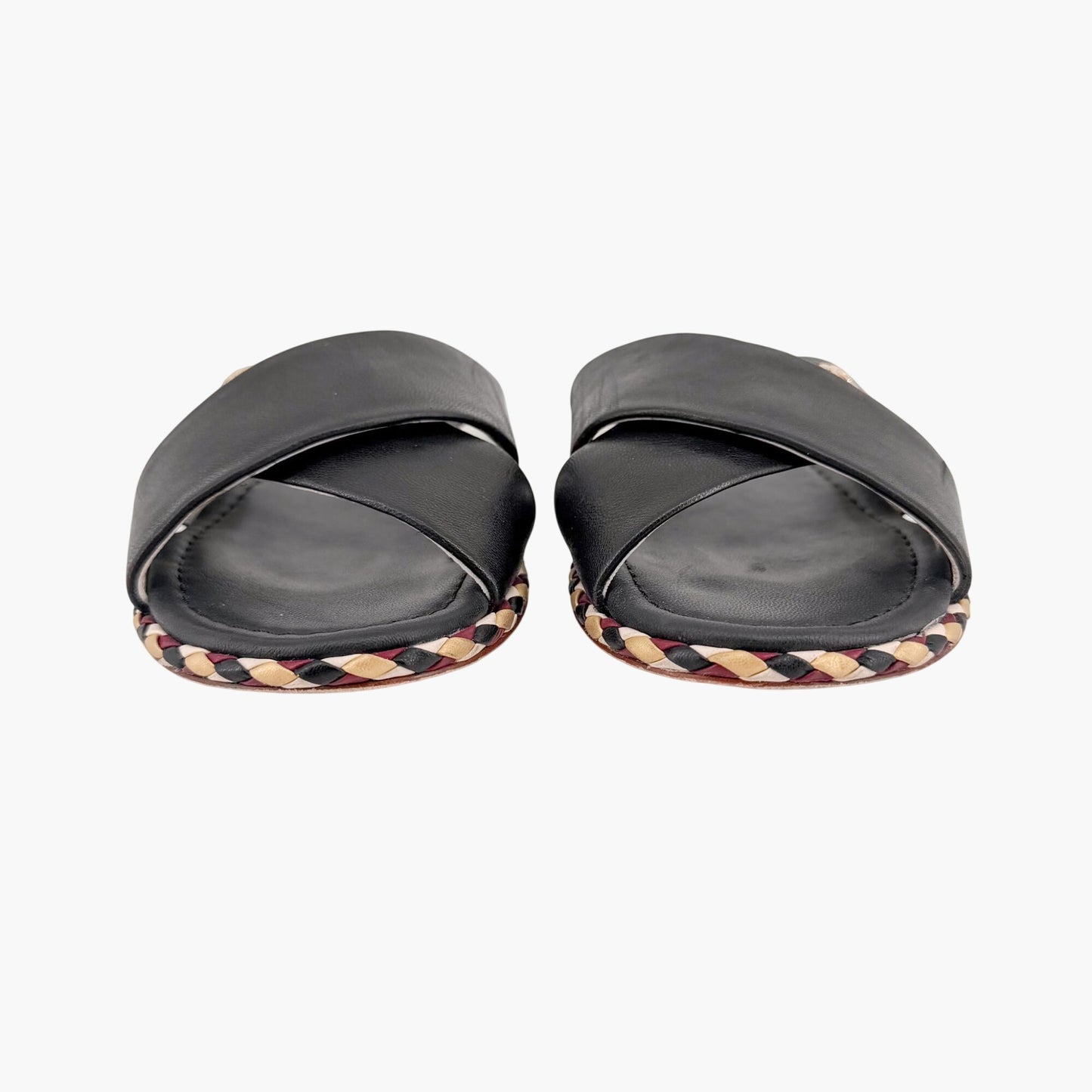 Chanel CC Cross Strap Mule Slide Sandals in Black Leather Size 39C