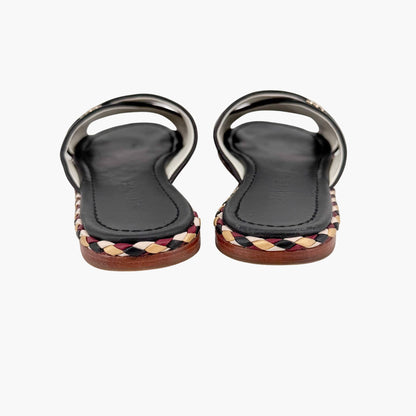 Chanel CC Cross Strap Mule Slide Sandals in Black Leather Size 39C