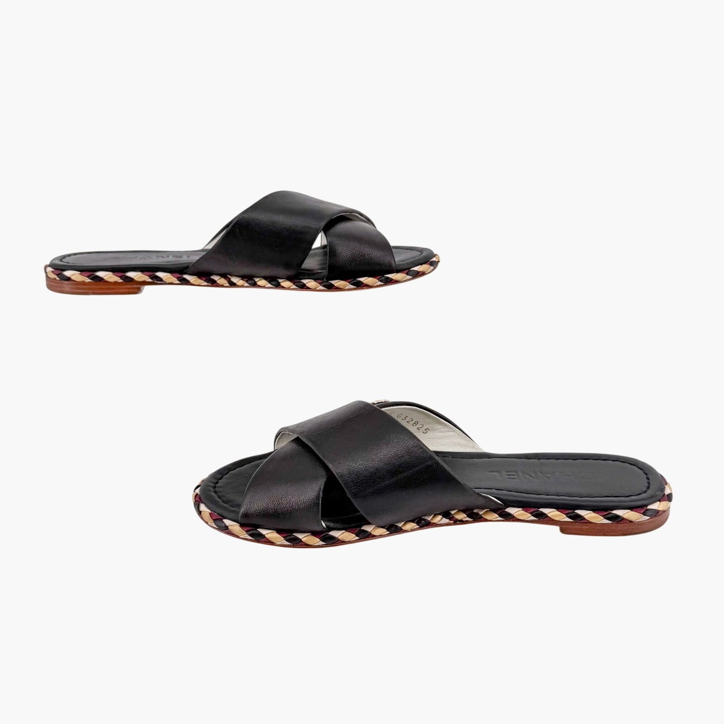 Chanel CC Cross Strap Mule Slide Sandals in Black Leather Size 39C