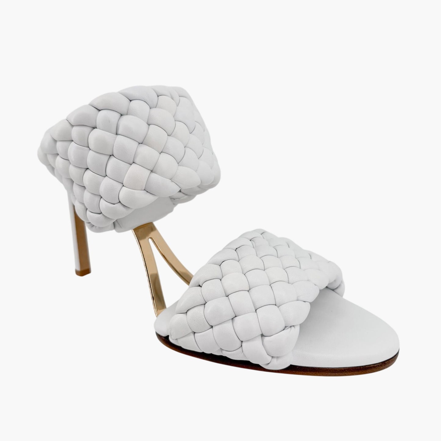 Bottega Veneta Curve Intrecciato Sandals in White Leather Size 39