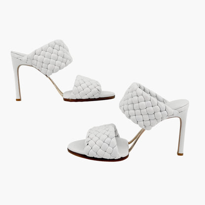 Bottega Veneta Curve Intrecciato Sandals in White Leather Size 39