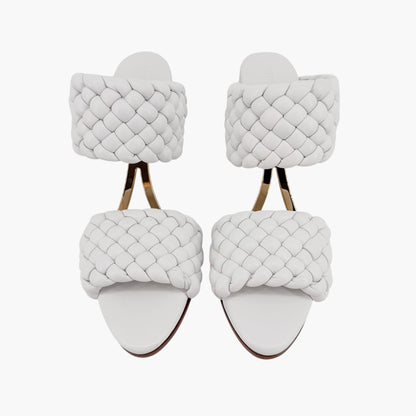 Bottega Veneta Curve Intrecciato Sandals in White Leather Size 39