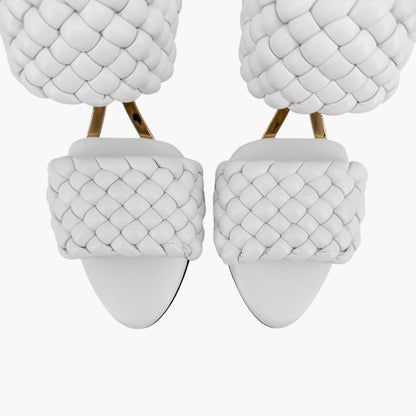 Bottega Veneta Curve Intrecciato Sandals in White Leather Size 39
