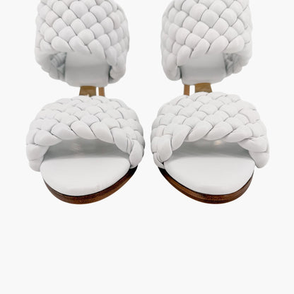 Bottega Veneta Curve Intrecciato Sandals in White Leather Size 39