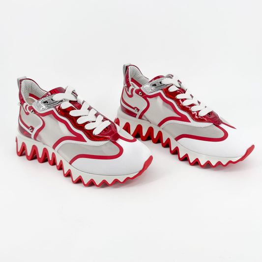 Christian Louboutin Sharkina Mesh Sneakers in White & Red Loubi Psychic Leather Size 37