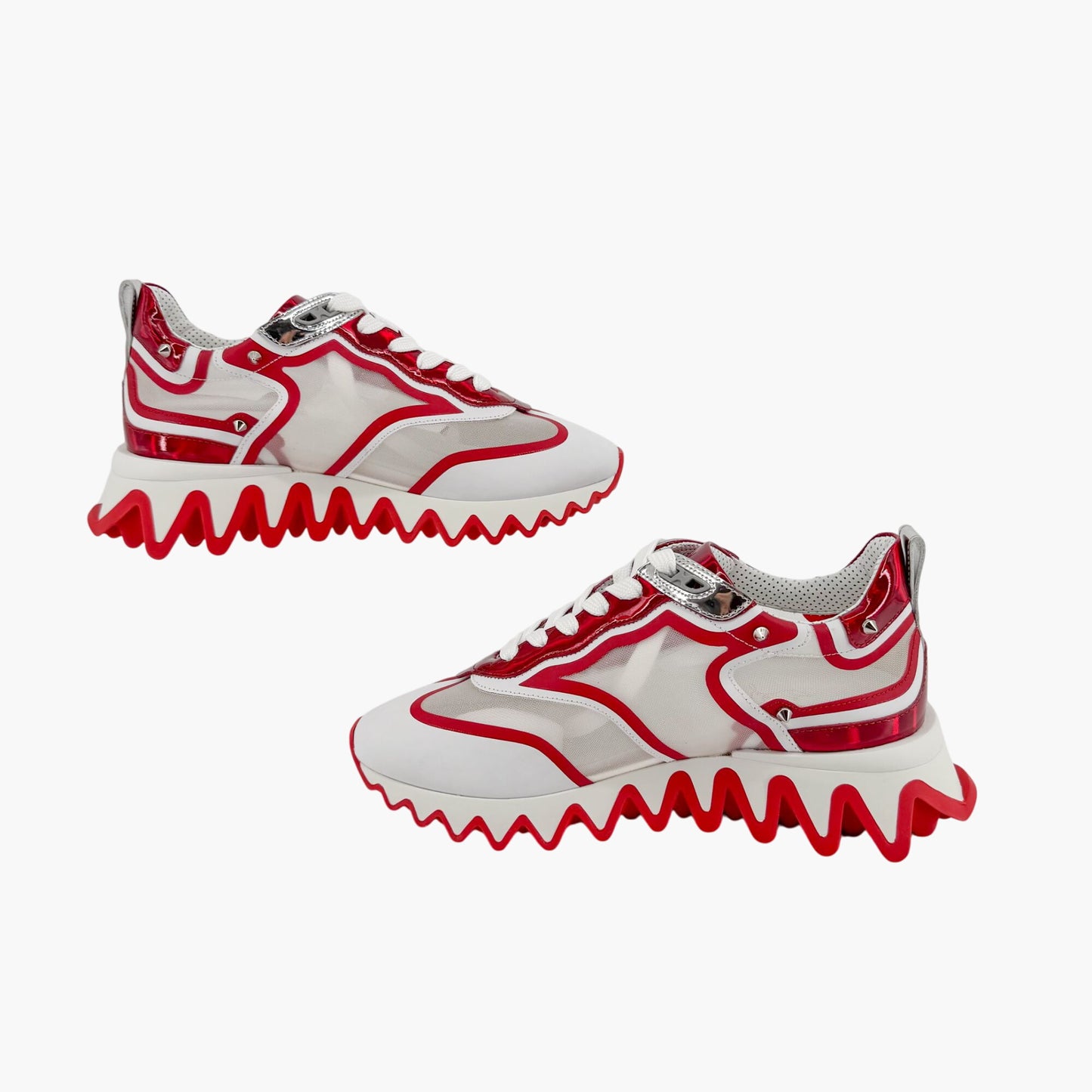 Christian Louboutin Sharkina Mesh Sneakers in White & Red Loubi Psychic Leather Size 37