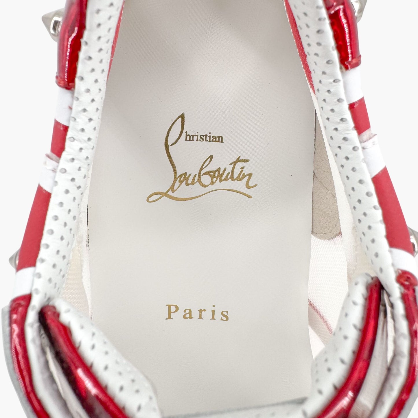 Christian Louboutin Sharkina Mesh Sneakers in White & Red Loubi Psychic Leather Size 37