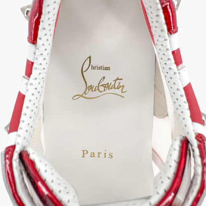 Christian Louboutin Sharkina Mesh Sneakers in White & Red Loubi Psychic Leather Size 37