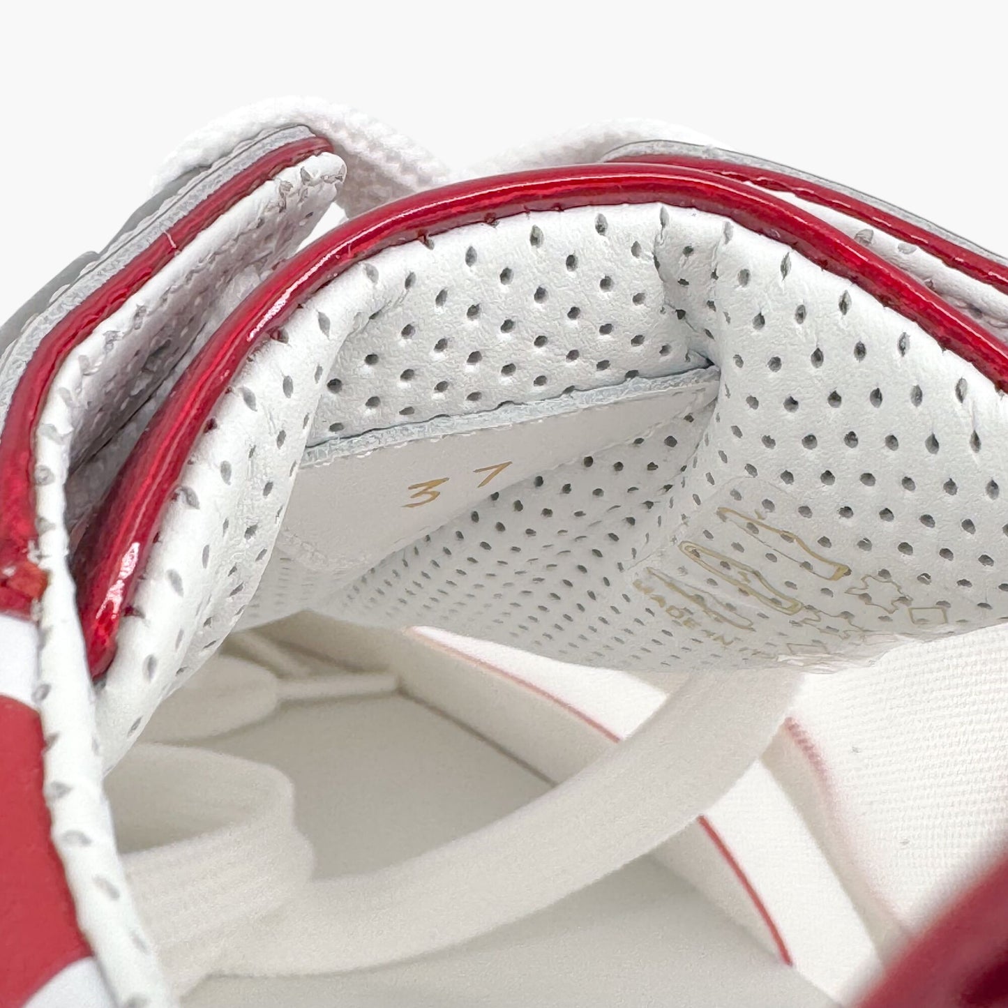Christian Louboutin Sharkina Mesh Sneakers in White & Red Loubi Psychic Leather Size 37