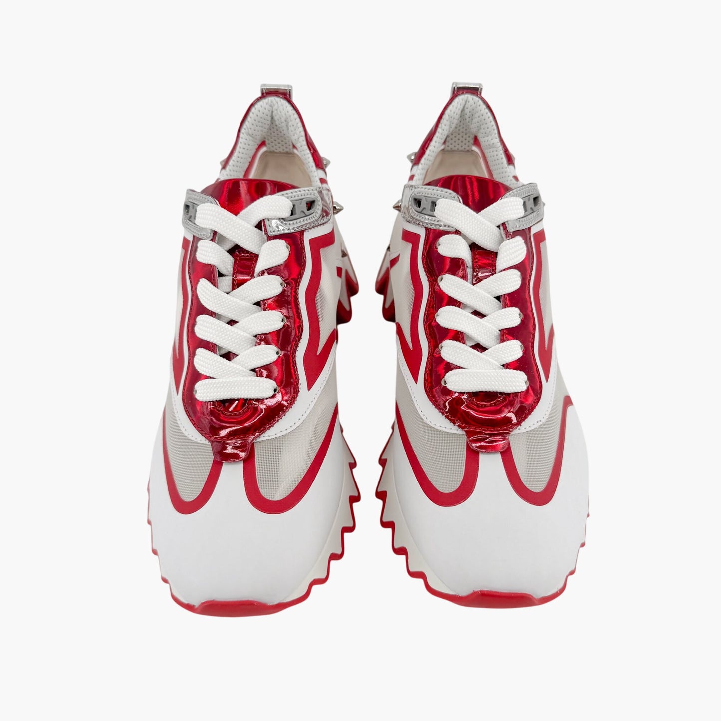 Christian Louboutin Sharkina Mesh Sneakers in White & Red Loubi Psychic Leather Size 37