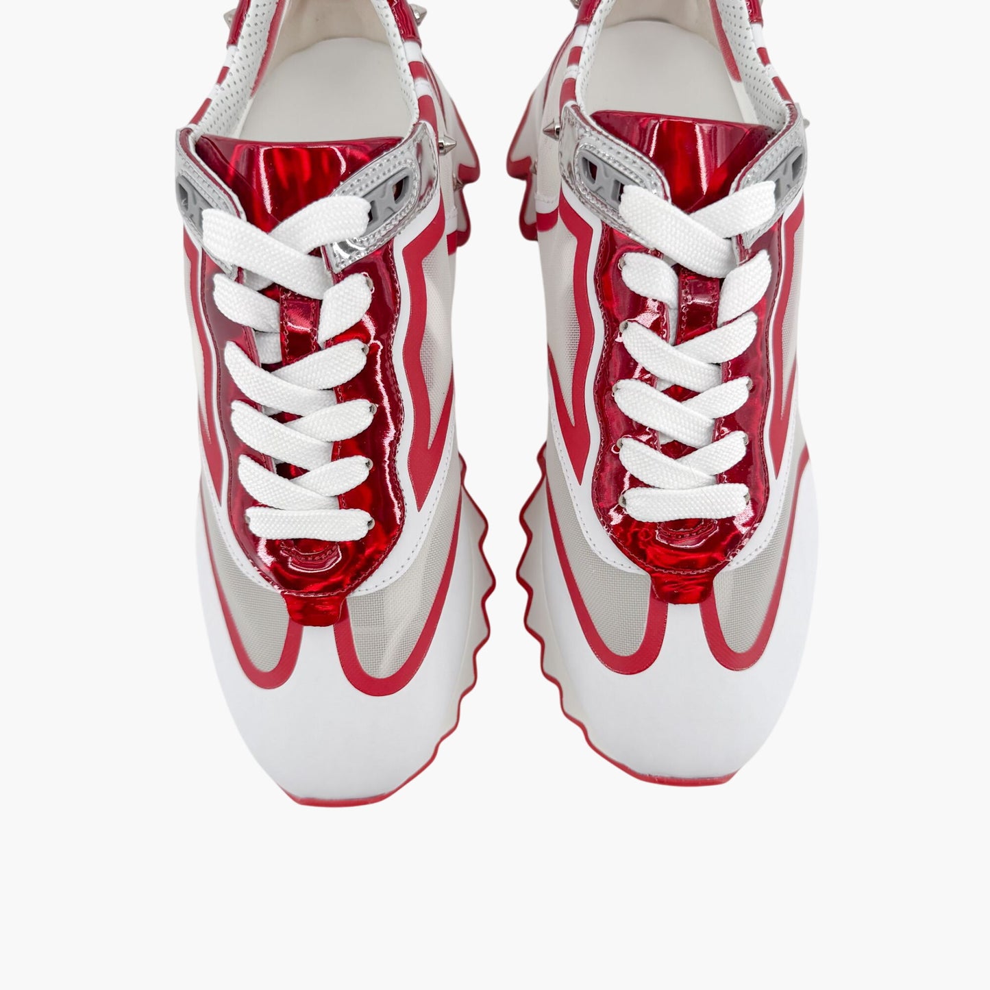 Christian Louboutin Sharkina Mesh Sneakers in White & Red Loubi Psychic Leather Size 37