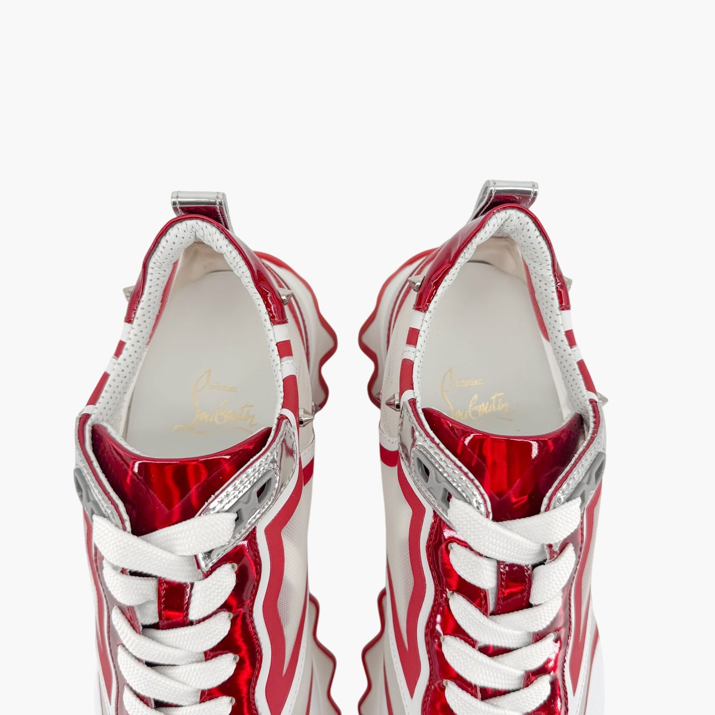 Christian Louboutin Sharkina Mesh Sneakers in White & Red Loubi Psychic Leather Size 37