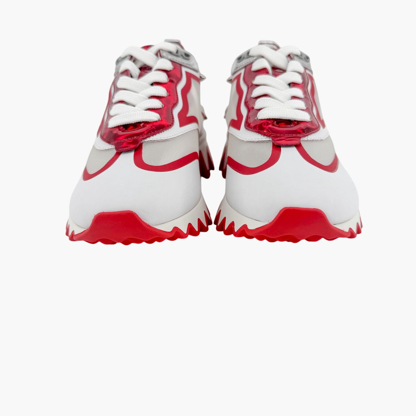 Christian Louboutin Sharkina Mesh Sneakers in White & Red Loubi Psychic Leather Size 37