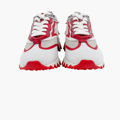 Christian Louboutin Sharkina Mesh Sneakers in White & Red Loubi Psychic Leather Size 37