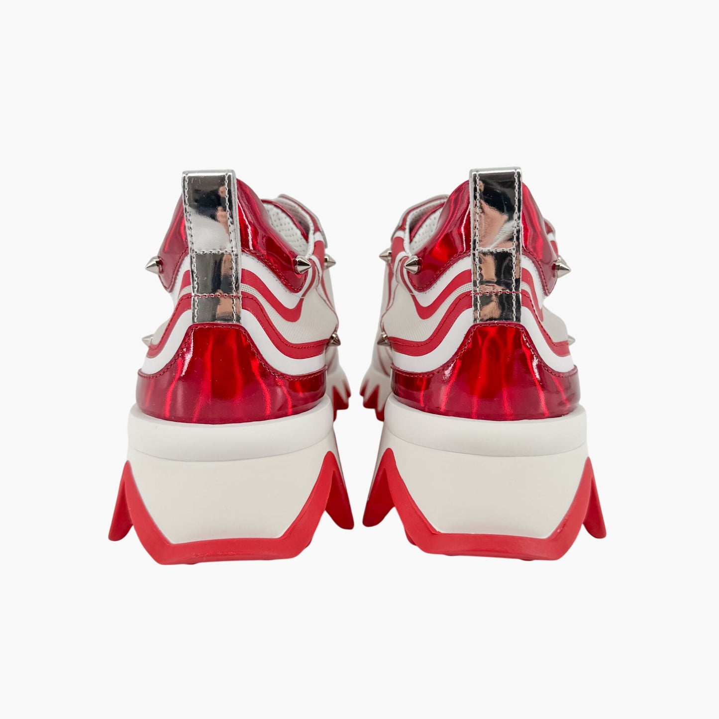 Christian Louboutin Sharkina Mesh Sneakers in White & Red Loubi Psychic Leather Size 37