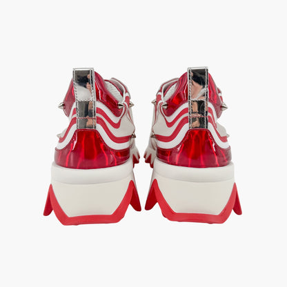 Christian Louboutin Sharkina Mesh Sneakers in White & Red Loubi Psychic Leather Size 37