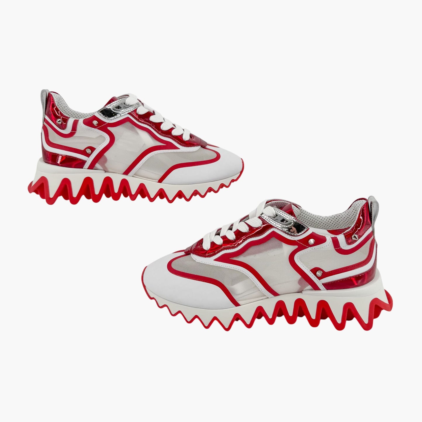 Christian Louboutin Sharkina Mesh Sneakers in White & Red Loubi Psychic Leather Size 37