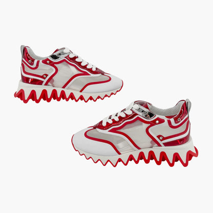 Christian Louboutin Sharkina Mesh Sneakers in White & Red Loubi Psychic Leather Size 37
