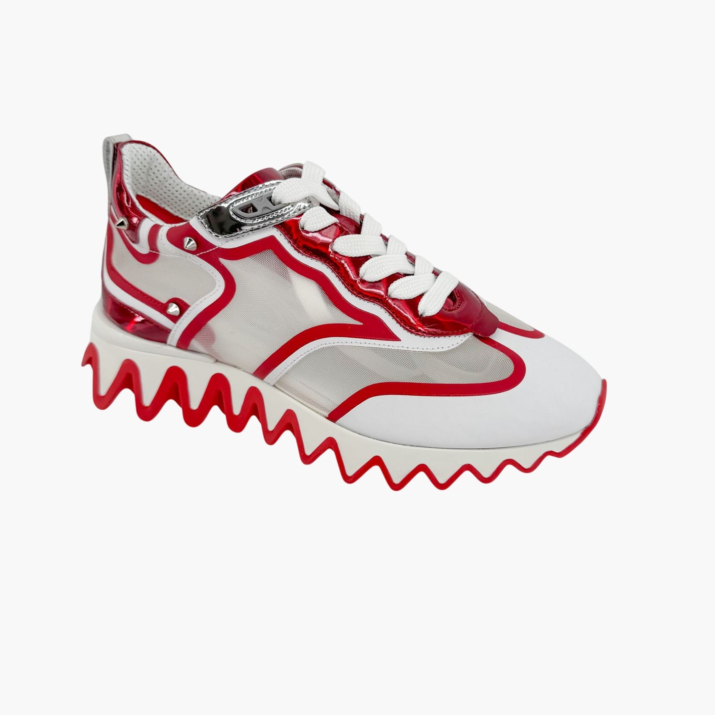 Christian Louboutin Sharkina Mesh Sneakers in White & Red Loubi Psychic Leather Size 37