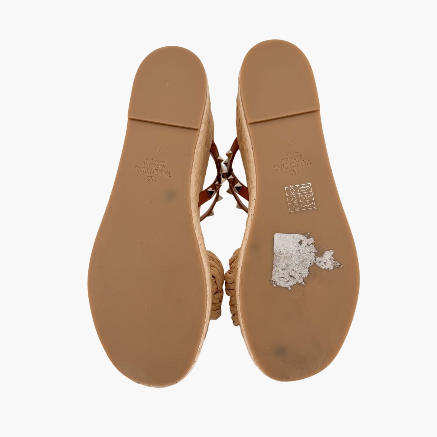 Valentino Rockstud Braided Espadrille Wedges Brown Size 38