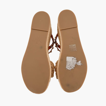 Valentino Rockstud Braided Espadrille Wedges Brown Size 38