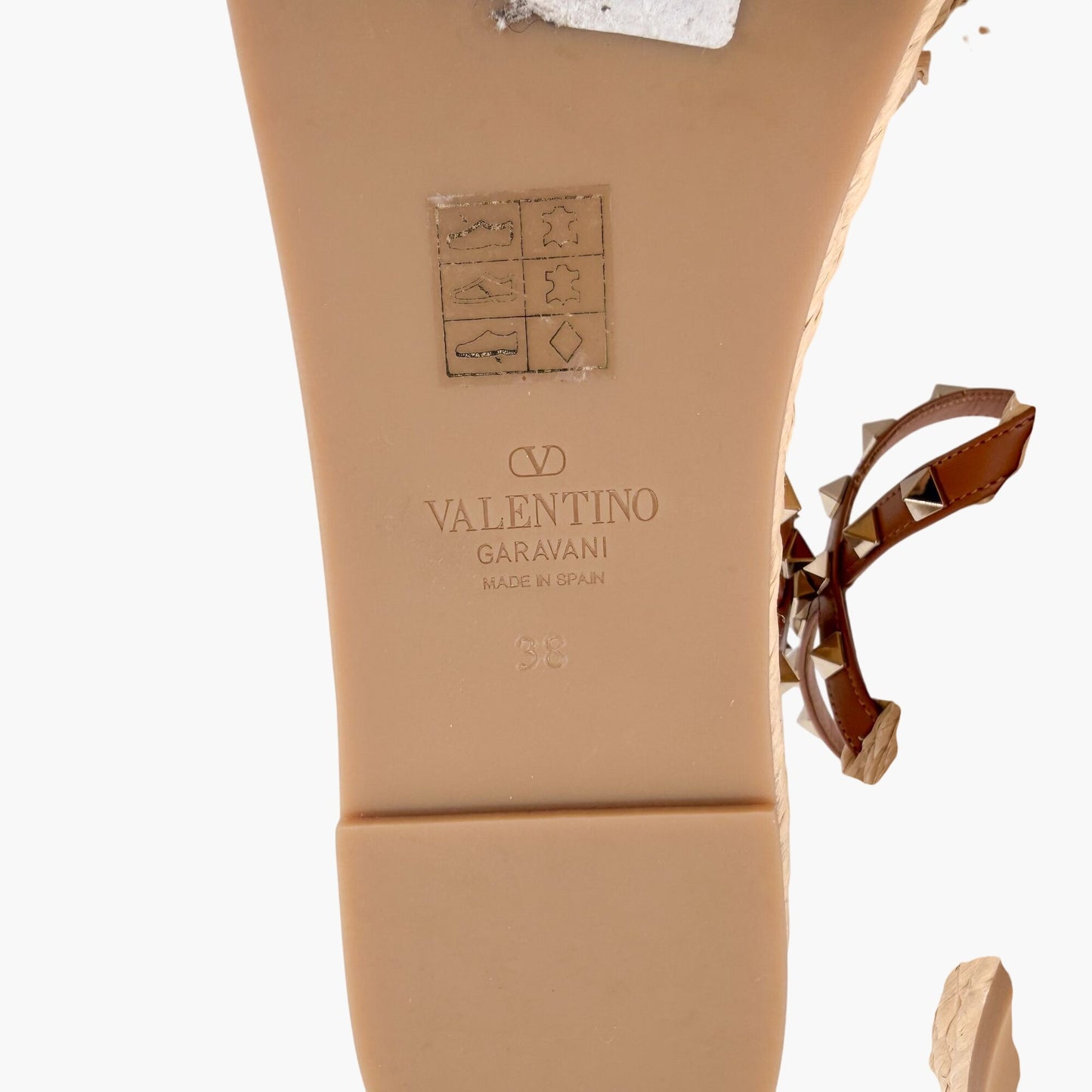 Valentino Rockstud Braided Espadrille Wedges Brown Size 38