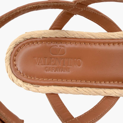 Valentino Rockstud Braided Espadrille Wedges Brown Size 38