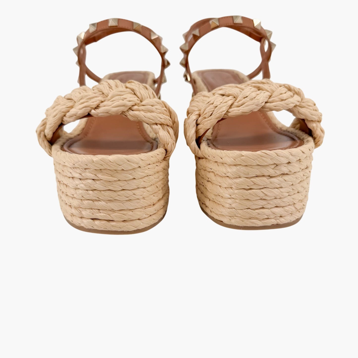 Valentino Rockstud Braided Espadrille Wedges Brown Size 38