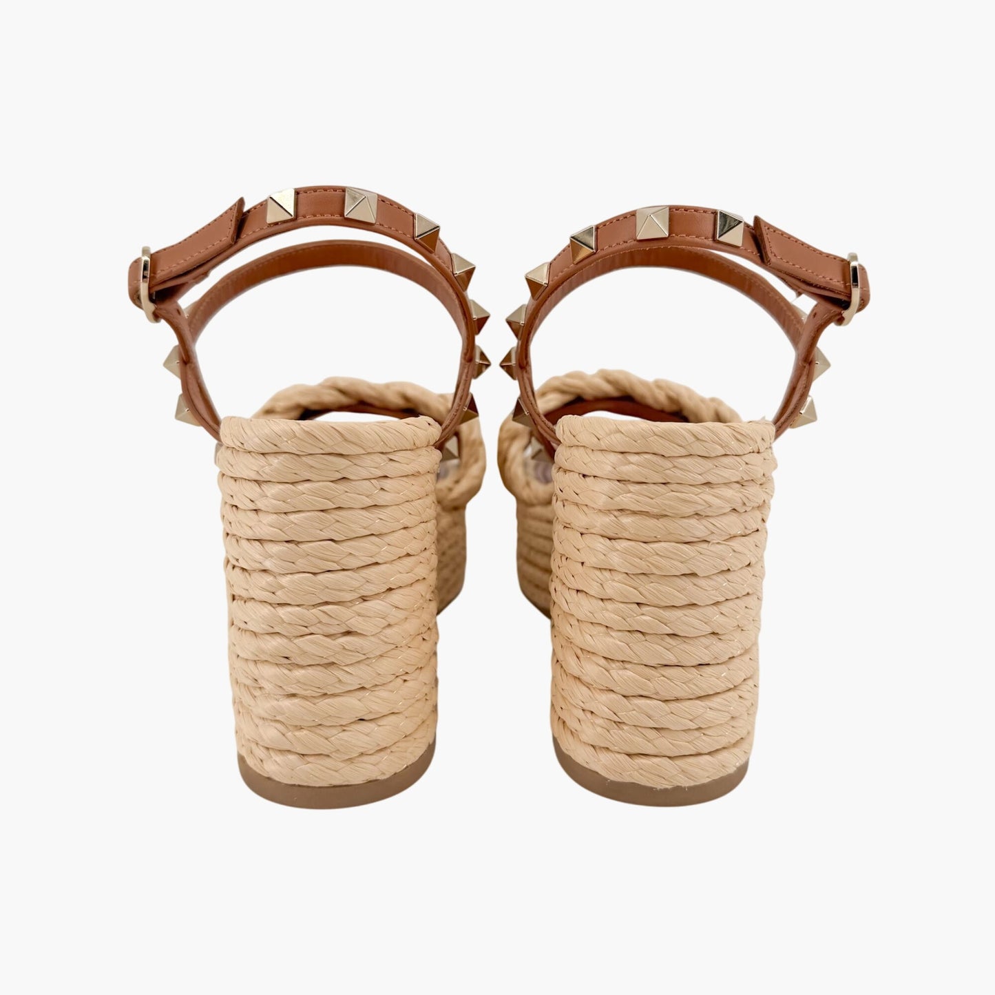 Valentino Rockstud Braided Espadrille Wedges Brown Size 38