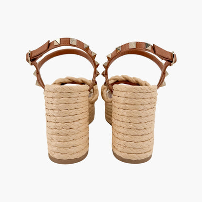 Valentino Rockstud Braided Espadrille Wedges Brown Size 38