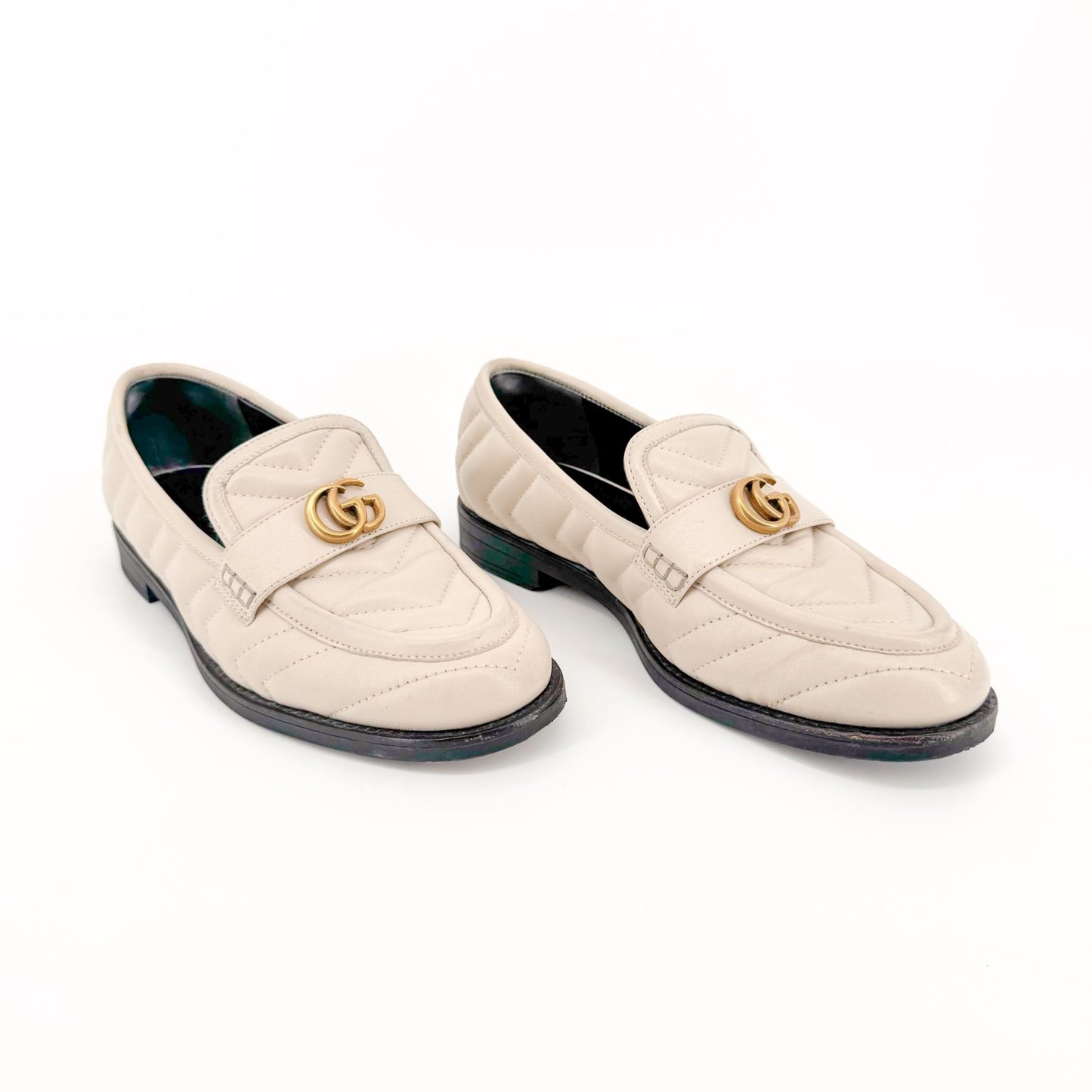 Gucci Marmont GG Matelasse Loafer in White Leather Size 36.5