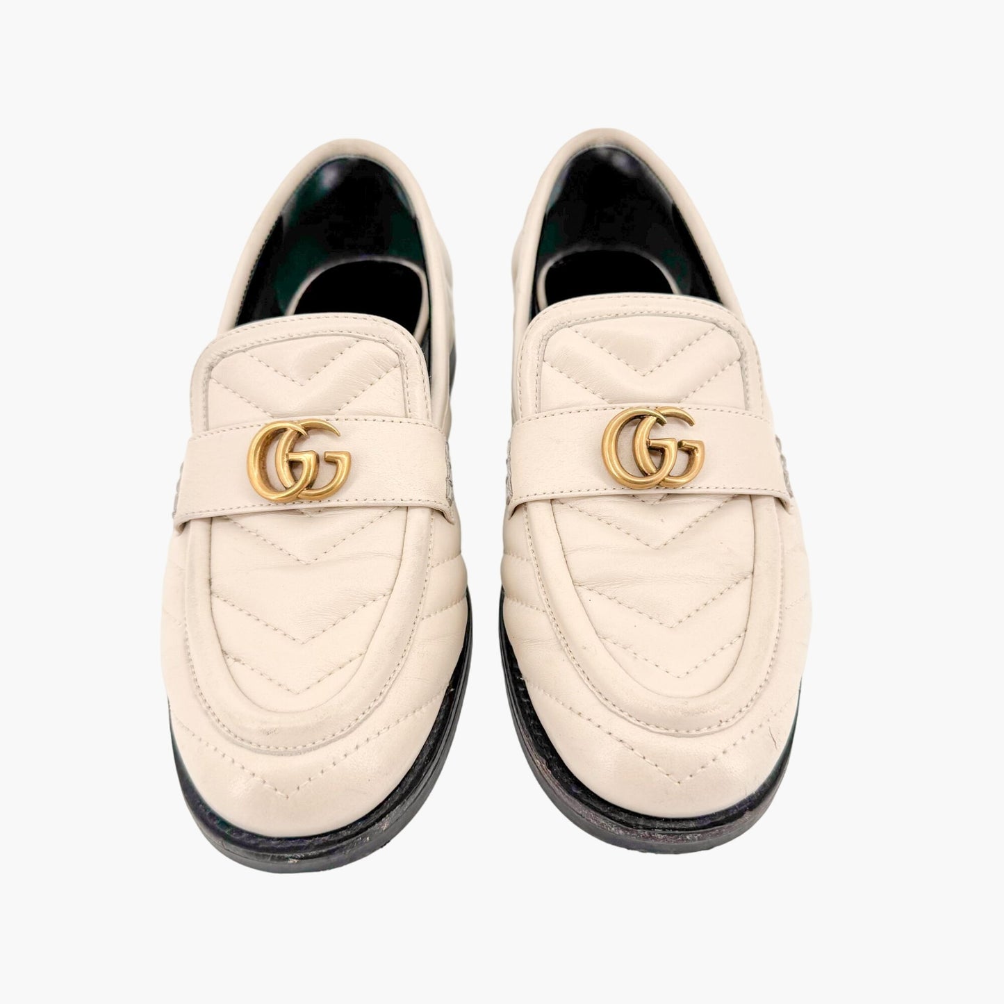 Gucci Marmont GG Matelasse Loafer in White Leather Size 36.5