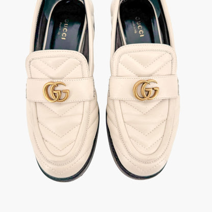 Gucci Marmont GG Matelasse Loafer in White Leather Size 36.5