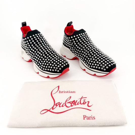 Christian Louboutin Spike Sock Sneakers in Black Neoprene Size 39