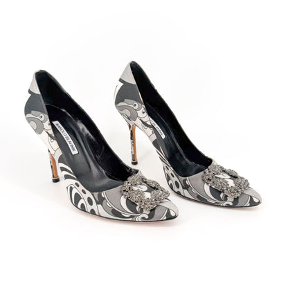 Manolo Blahnik Hangisi 105 Pumps Gray Crystal Size 40
