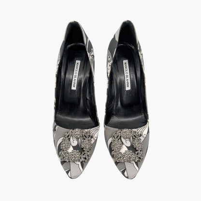 Manolo Blahnik Hangisi 105 Pumps Gray Crystal Size 40