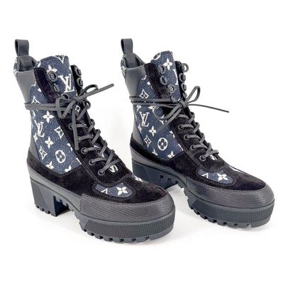 Louis Vuitton Laureate Platform Desert Boots Denim Size 39.5