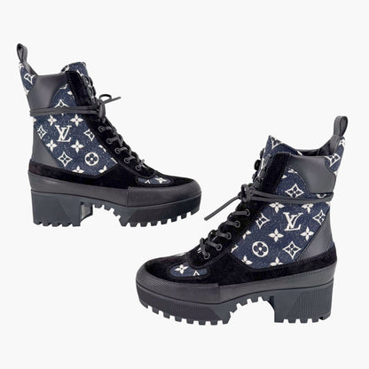 Louis Vuitton Laureate Platform Desert Boots Denim Size 39.5