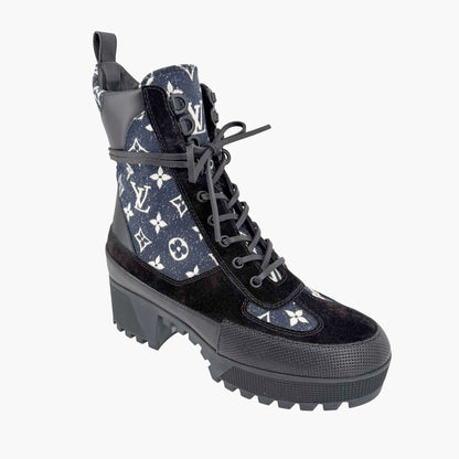 Louis Vuitton Laureate Platform Desert Boots Denim Size 39.5
