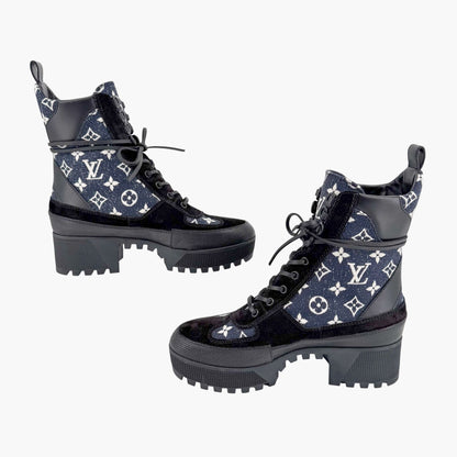 Louis Vuitton Laureate Platform Desert Boots Denim Size 39.5