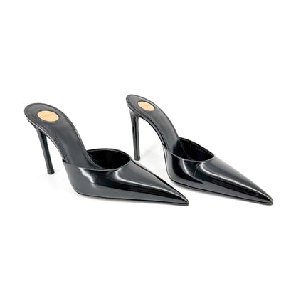 Saint Laurent Tabou Mule Pumps Black Leather Size 38.5