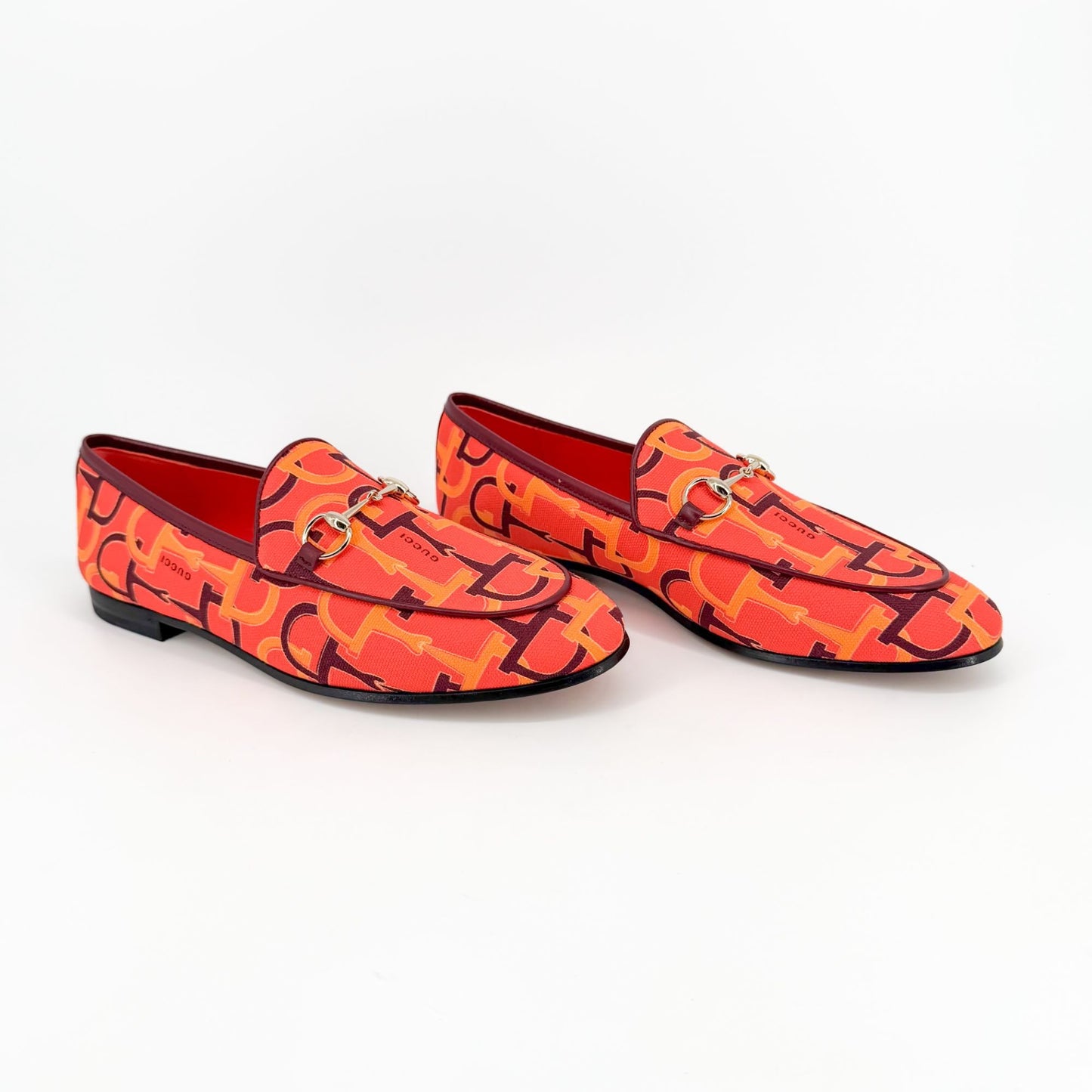 Gucci Jordaan Horsebit Loafers Orange Canvas Size 38