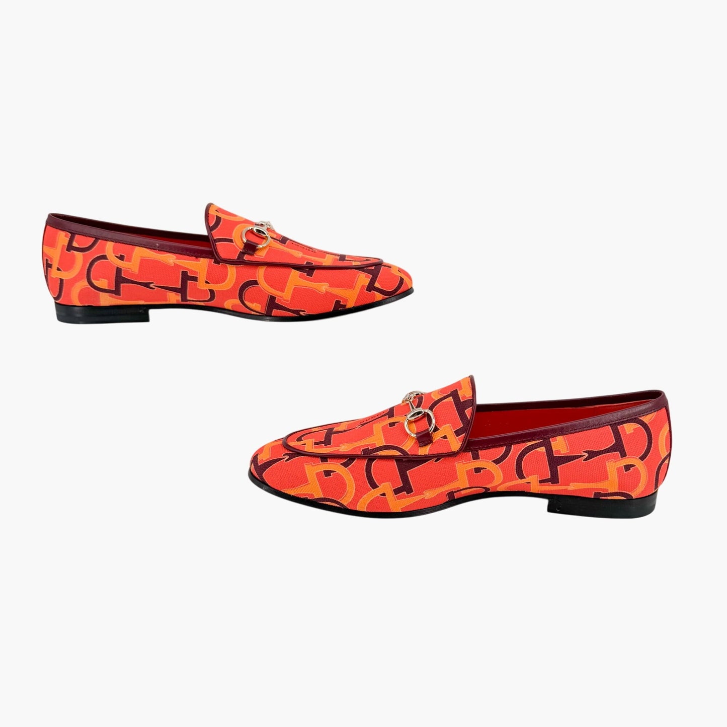 Gucci Jordaan Horsebit Loafers Orange Canvas Size 38