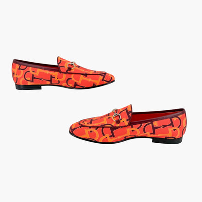 Gucci Jordaan Horsebit Loafers Orange Canvas Size 38